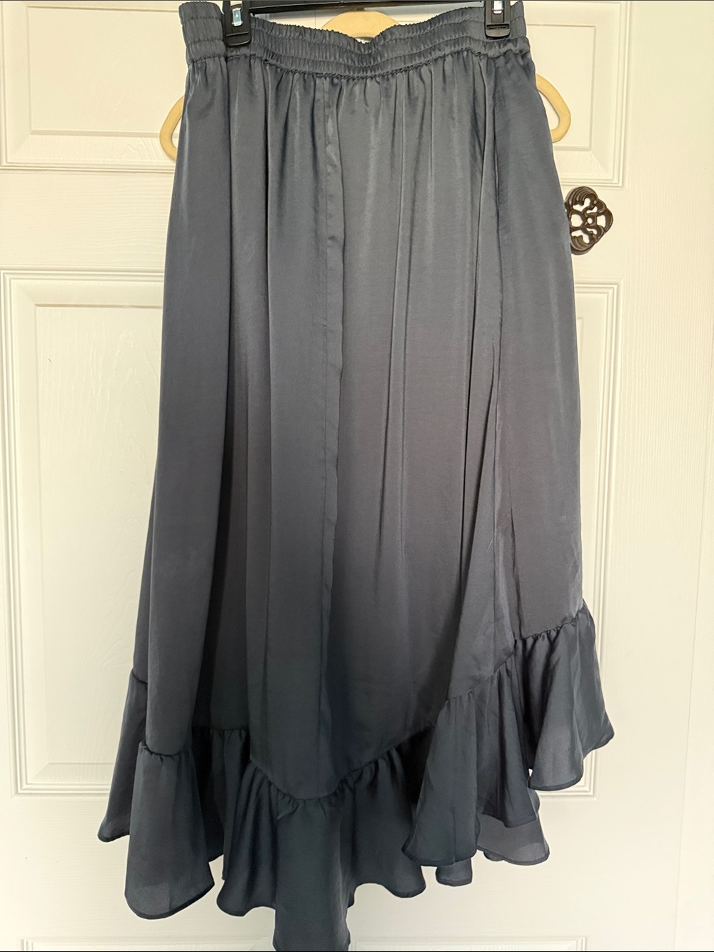 Lisa Rinna Collection Slate Blue Ruffle High-Low Skirt - Picture 6 of 6